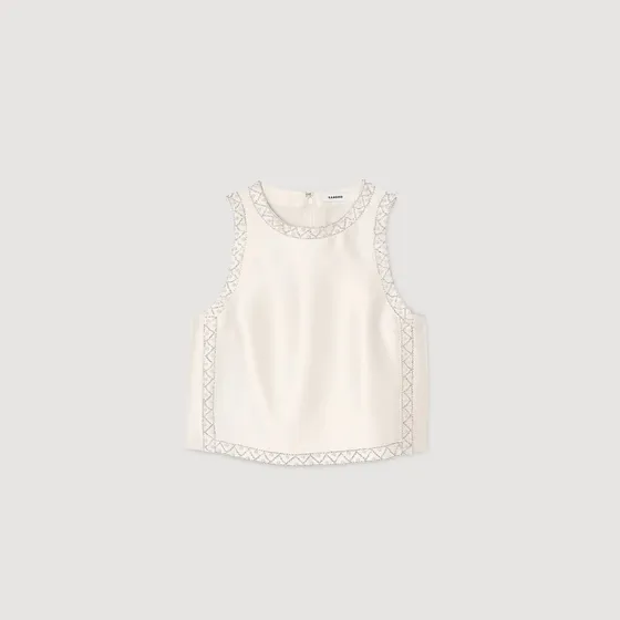 Áo satin đính đá 1 Trắng Ecru