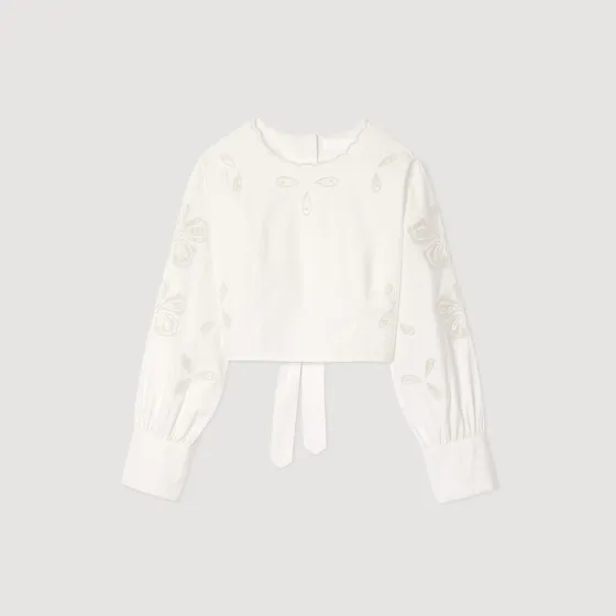Áo poplin dáng crop 2 Trắng Ecru