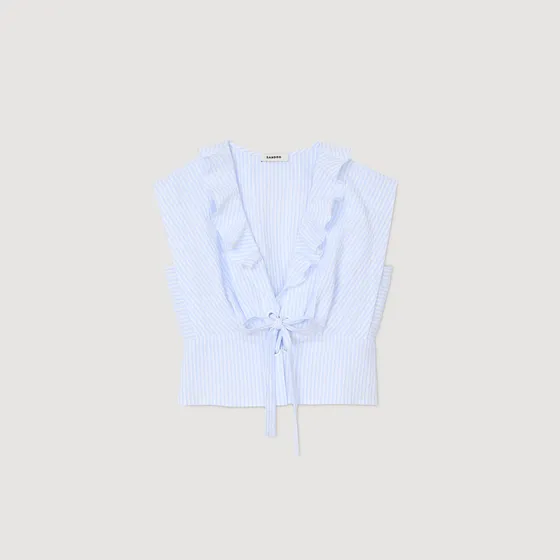 Áo ba lỗ phối bèo nhún 2 Xanh da trời / Trắng