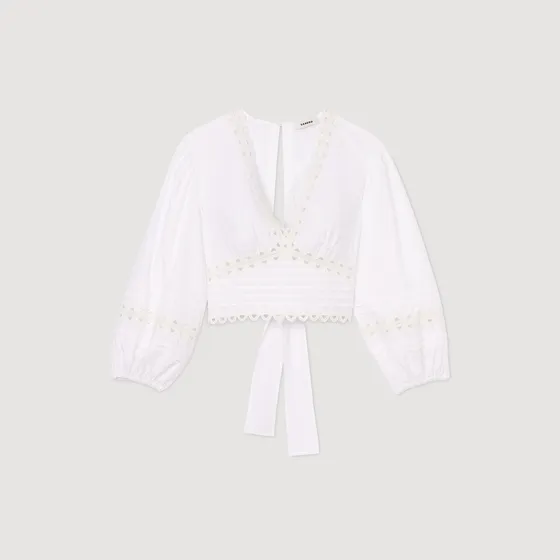 Áo poplin dáng crop 1 Trắng