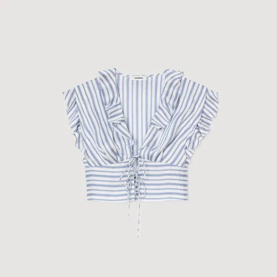 Áo dáng crop kẻ sọc 2 Xanh dương