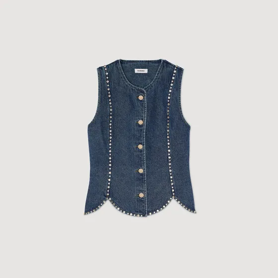 Áo denim đính đá 310 Xanh denim