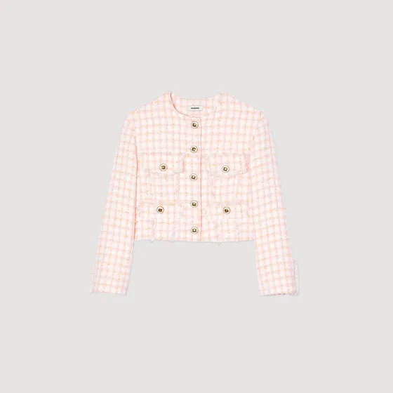 Áo khoác vải tweed dáng crop 40 Hồng