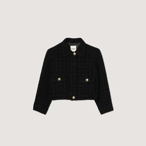Áo khoác tweed dáng ngắn cổ bẻ 34 Đen