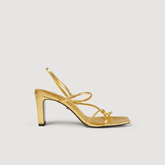 Sandals da cao gót quai mảnh 36 Vàng kim