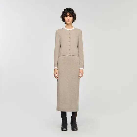Cardigan với cổ áo màu tương phản 2 Nâu xám