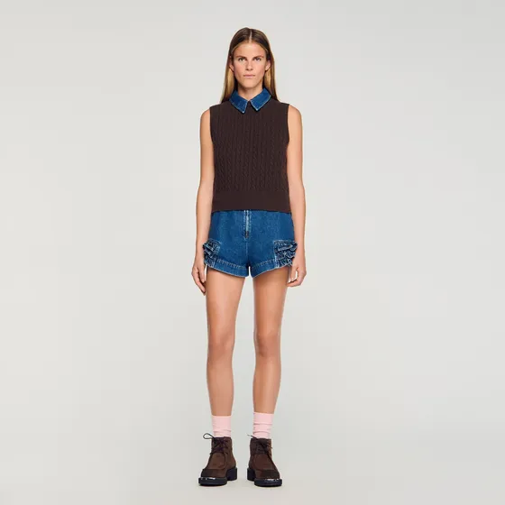 Áo len phối denim 2 Nâu