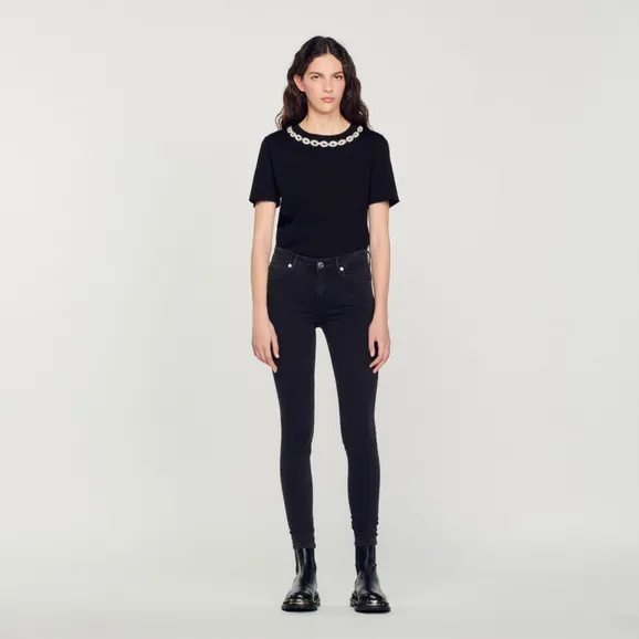 Quần jeans dáng ôm cạp thường 33 Đen