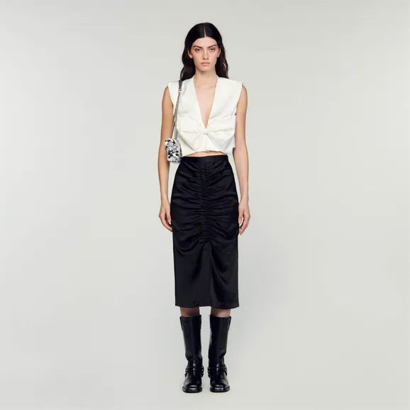 Chân váy midi satin 33 Đen