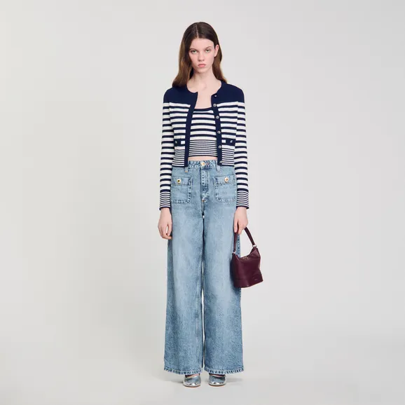 Áo cardigan họa tiết kẻ ngang 1 Xanh đen