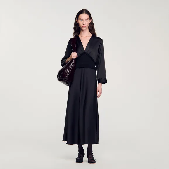 Đầm dài maxi hiệu ứng satin 34 Đen