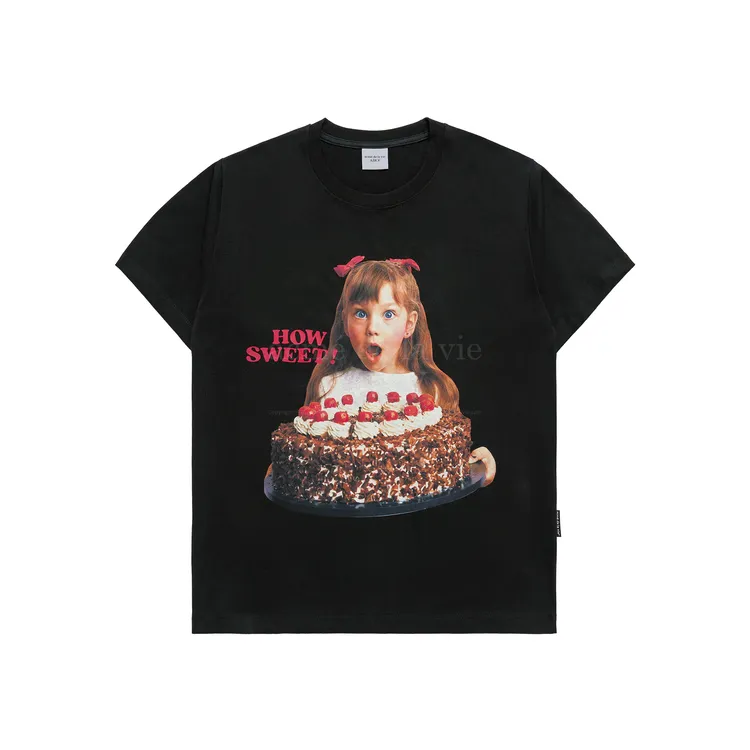 Áo Thun ADLV Baby Face Chocolate Cake Girl Lettering Đen