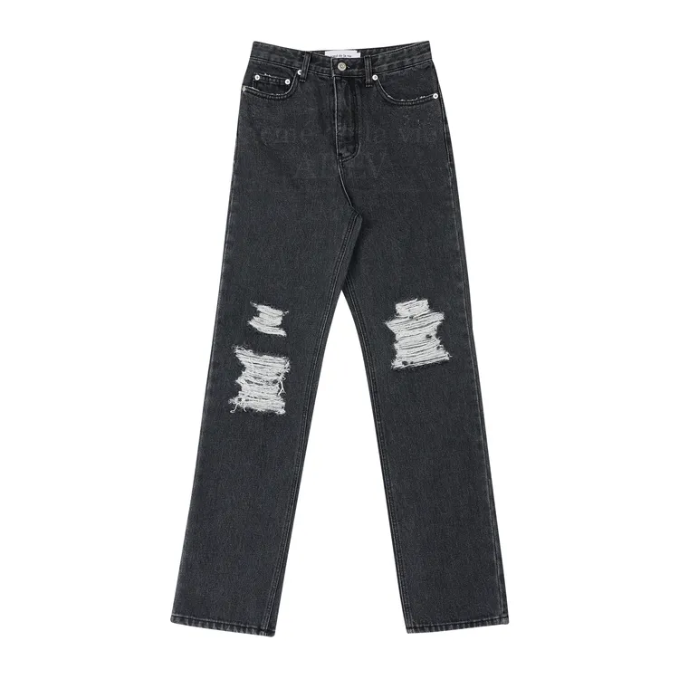 Quần Denim Ống Suông Destroyed Washing Đen