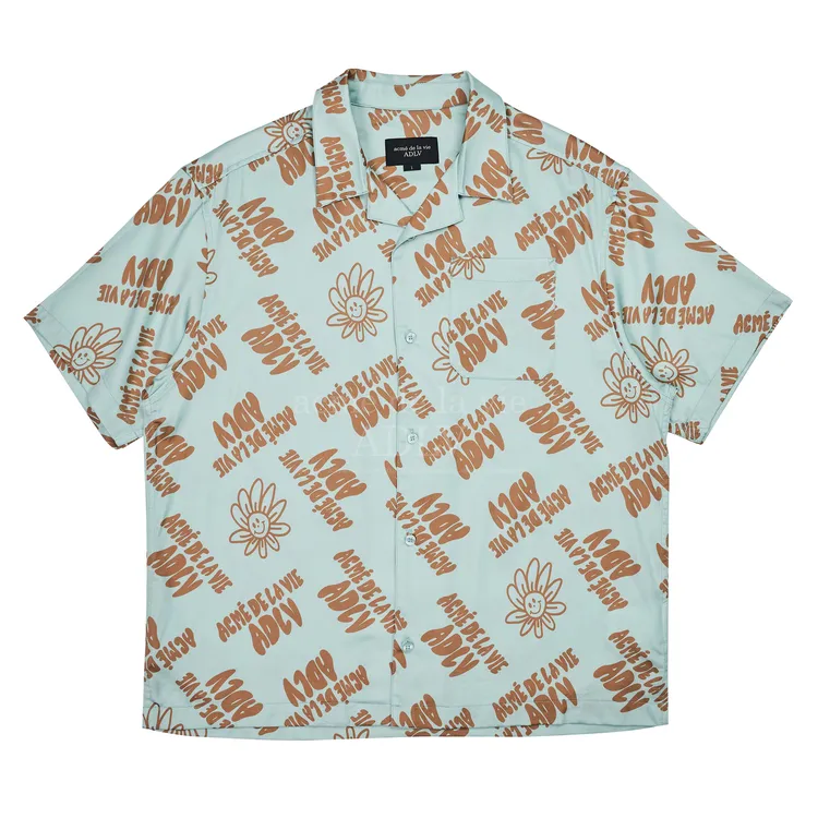 Áo Sơ Mi Họa Tiết Flower Lettering Xanh Mint
