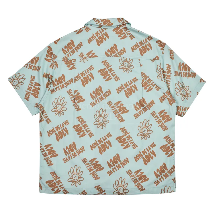 Áo Sơ Mi Họa Tiết Flower Lettering Xanh Mint