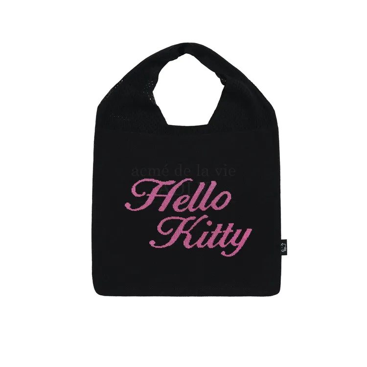 Túi Tote Dệt Kim ADLV Hello Kitty Đen
