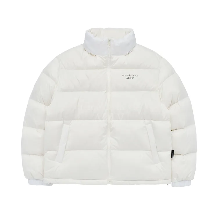 Áo Phao Lông Vũ Basic Logo Oversize Kem