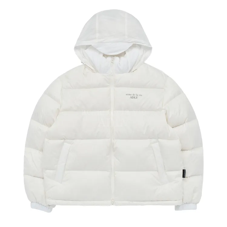 Áo Phao Lông Vũ Basic Logo Oversize Kem