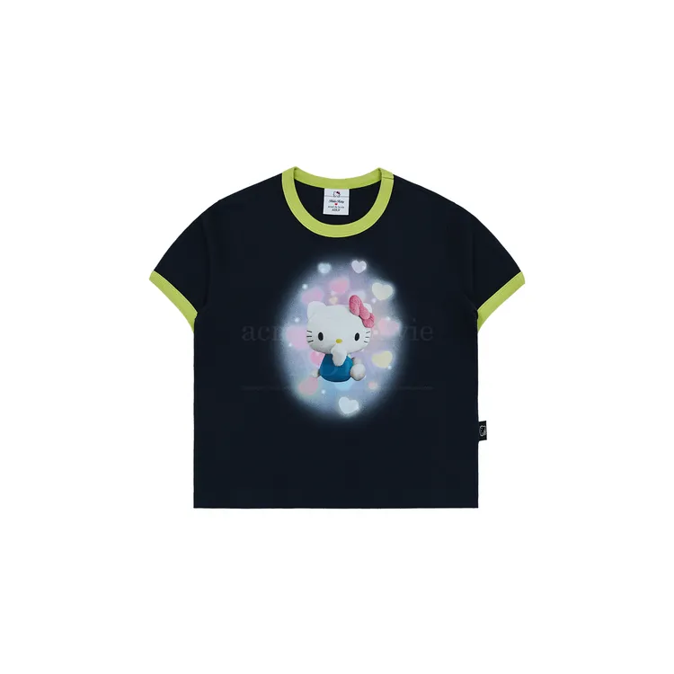 Áo Thun Crop ADLV Hello Kitty 3D Artwork Xanh Navy