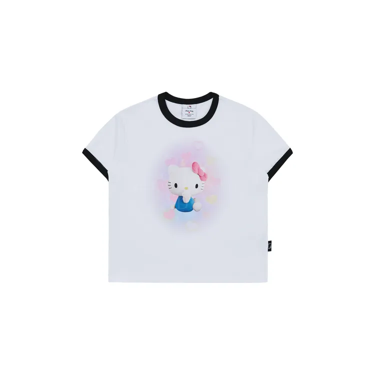 Áo Thun Crop ADLV Hello Kitty 3D Artwork Trắng