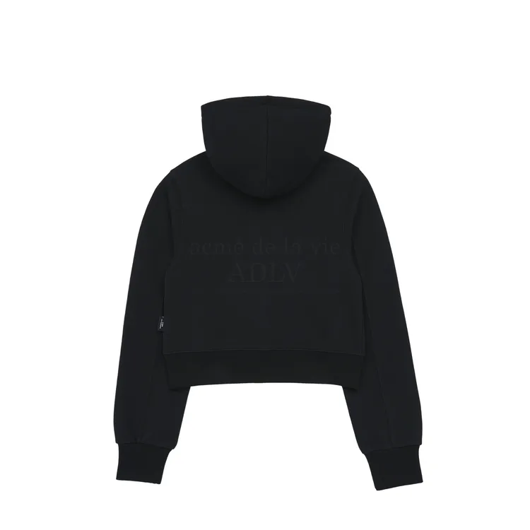 Áo Hoodie Kéo Khóa Crop ADLV Hello Kitty Lettering Đen