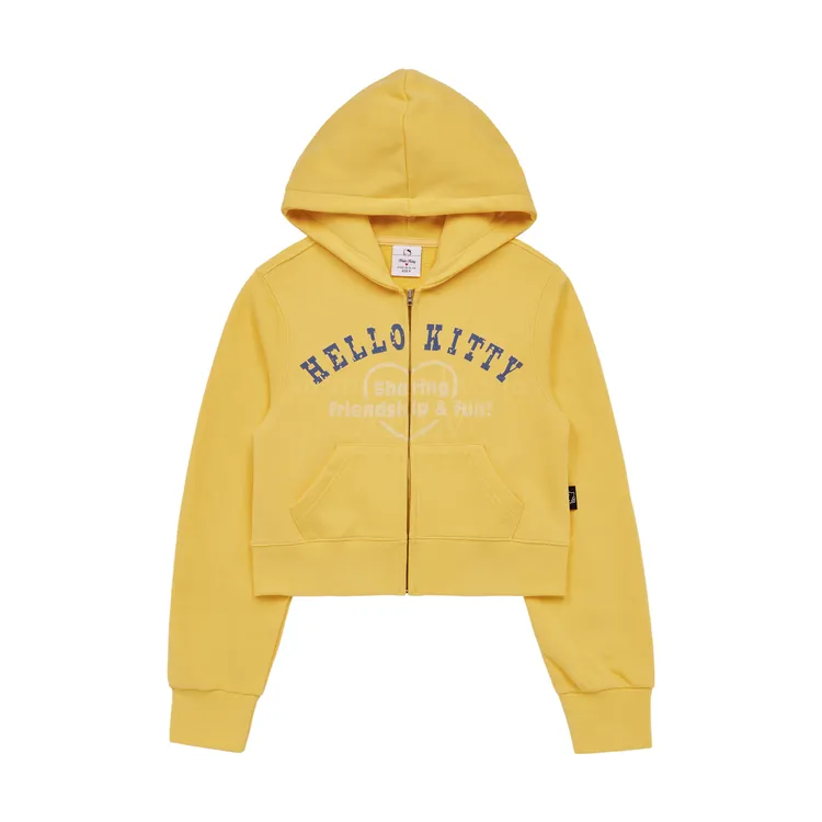 Áo Hoodie Kéo Khóa Crop ADLV Hello Kitty Lettering Vàng