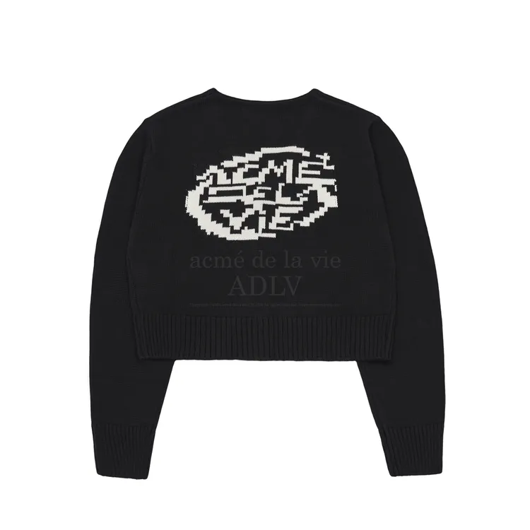 Áo Len Cardigan Crop Pixel A Logo Đen