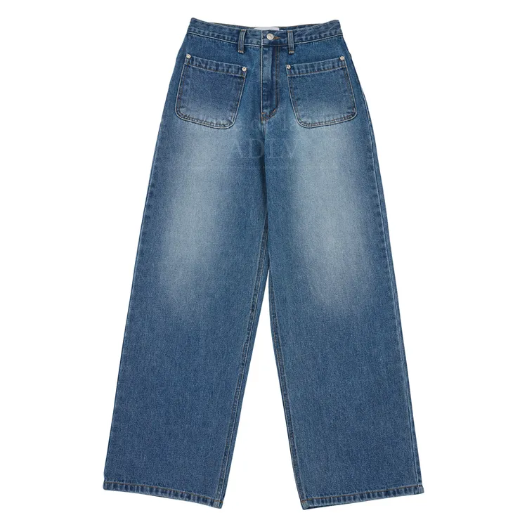Quần Denim Ống Đứng Circle Wappen Xanh Dương