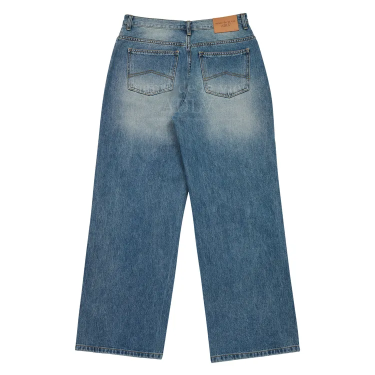 Quần Denim Wide Mài Rách Xanh Dương