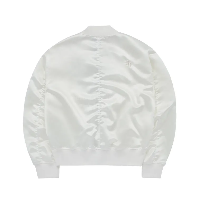 Áo Khoác Puckering Satin Ma-1 Trắng Ngà