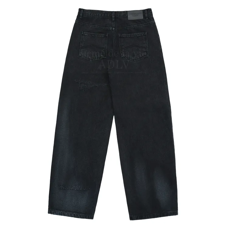 Quần Denim Destroyed Washing Spray Đen