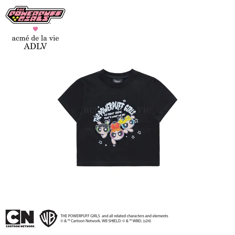[The Powerpuff Girls X Acmedelavie] Áo Thun Crop ADLV Crayon Artwork Đen
