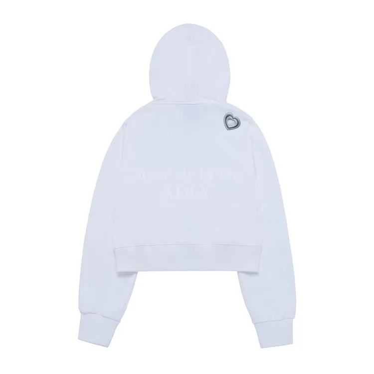 [The Powerpuff Girls X Acmedelavie] Áo Hoodie Kéo Khóa Heart Cut-Out Logo Crop Trắng