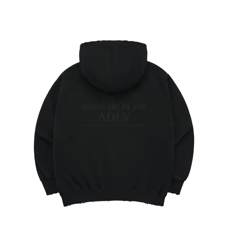 Áo Hoodie Kéo Khóa Vintage Symbol Destroyed Washing Đen