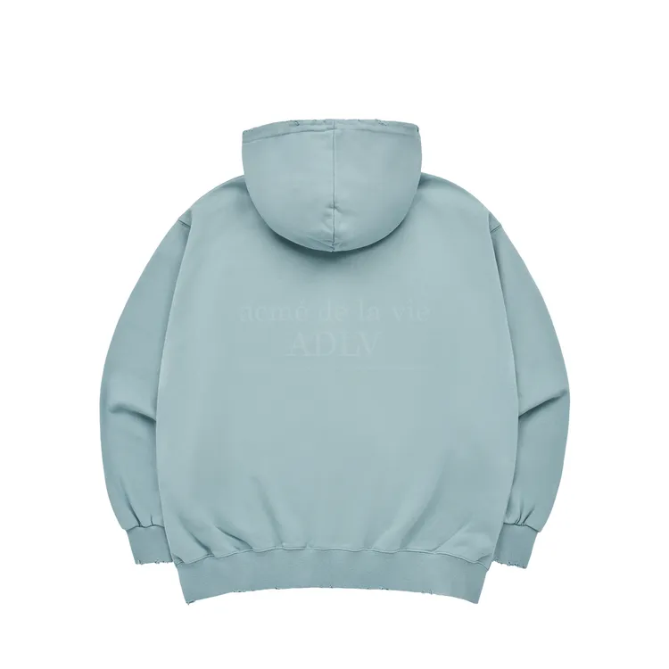 Áo Hoodie Kéo Khóa Vintage Symbol Destroyed Washing Xanh Mint
