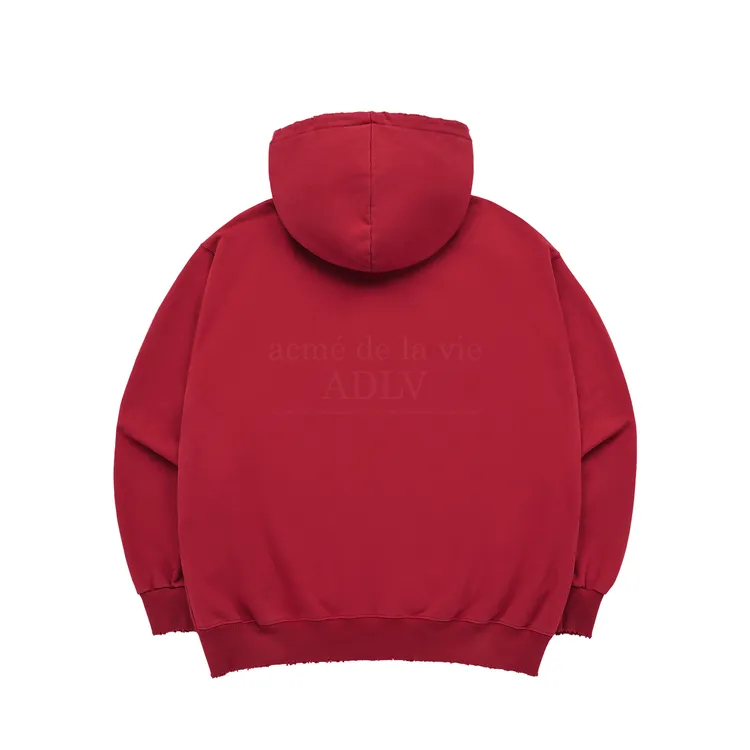 Áo Hoodie Kéo Khóa Vintage Symbol Destroyed Washing Đỏ