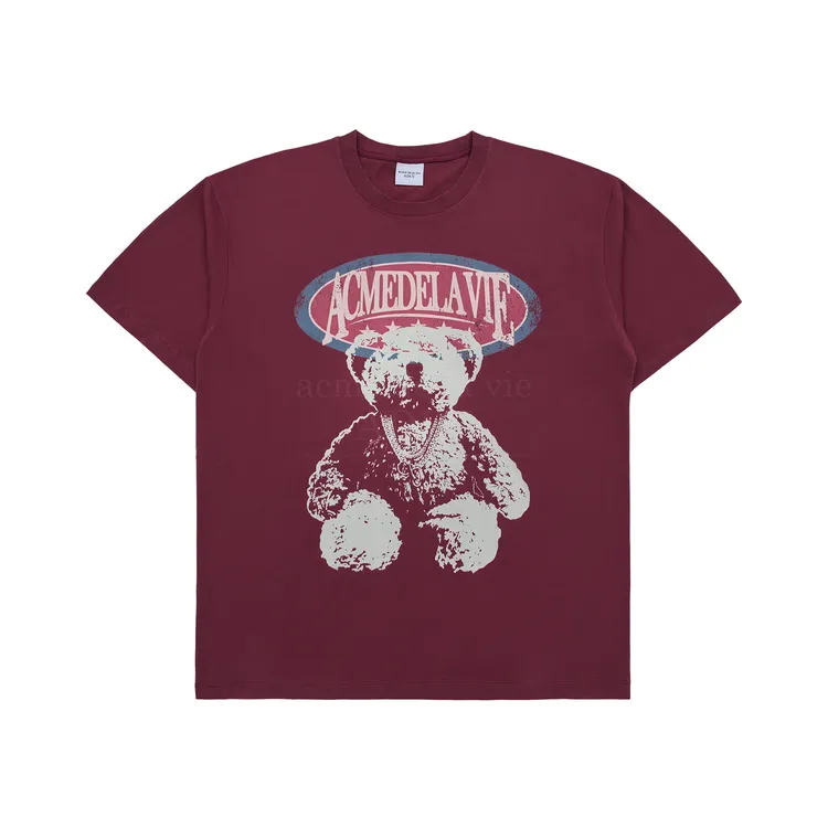 Áo Thun Vintage Overlab Bear Đỏ RượU