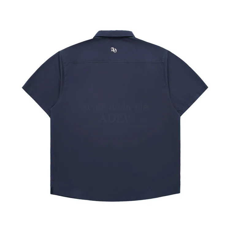 Áo Sơ Mi Ngắn Tay Symbol Logo Rivet Cotton Xanh Navy