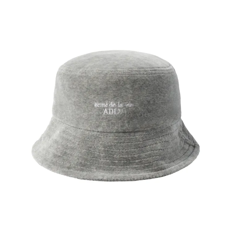 Mũ Bucket Basic Logo Velour Muối Tiêu