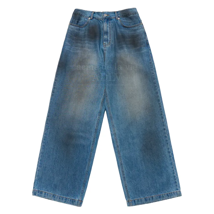 Quần Denim Coating Washing Wide Xanh Đậm