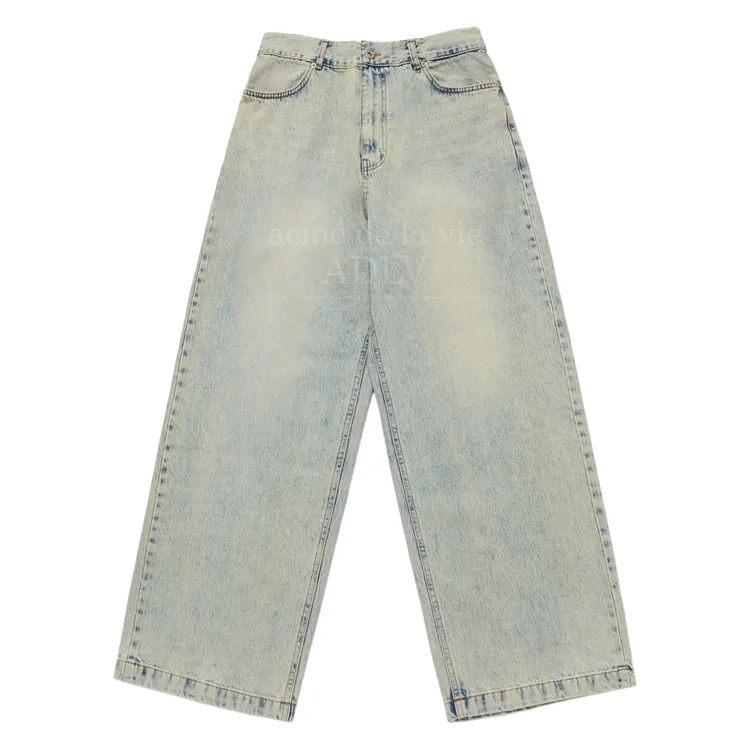 Quần Denim Coating Washing Wide Xanh Da Trời