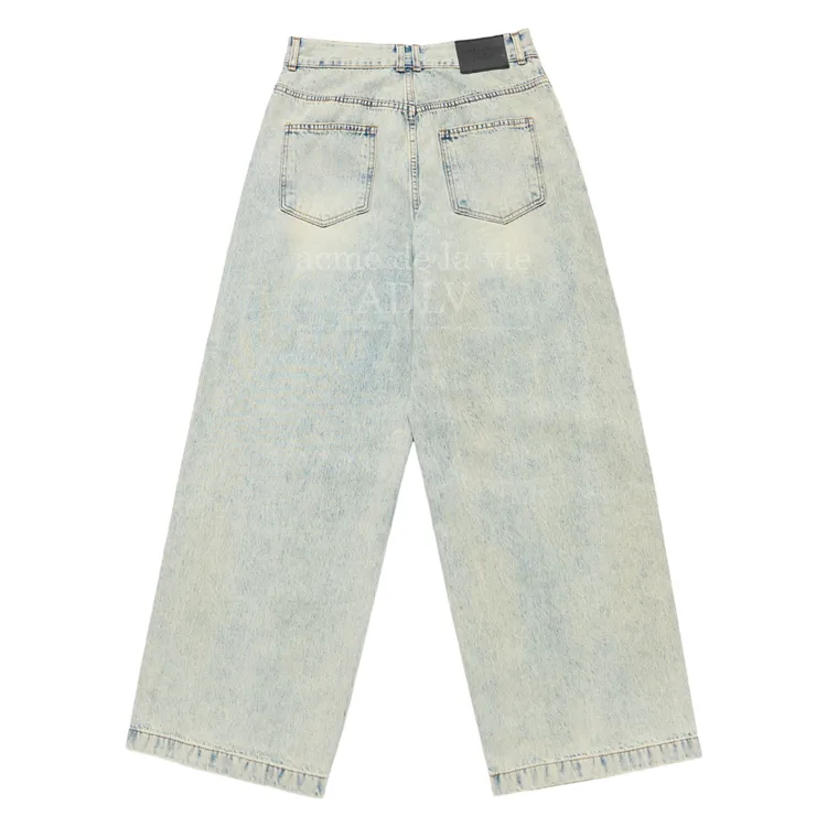 Quần Denim Coating Washing Wide Xanh Da Trời