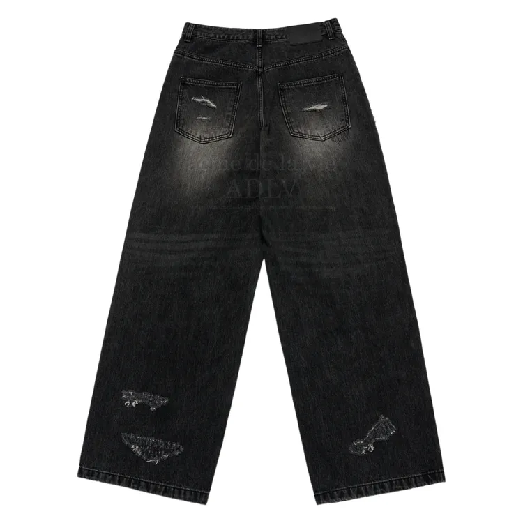 Quần Denim Damage Stich Washing Đen