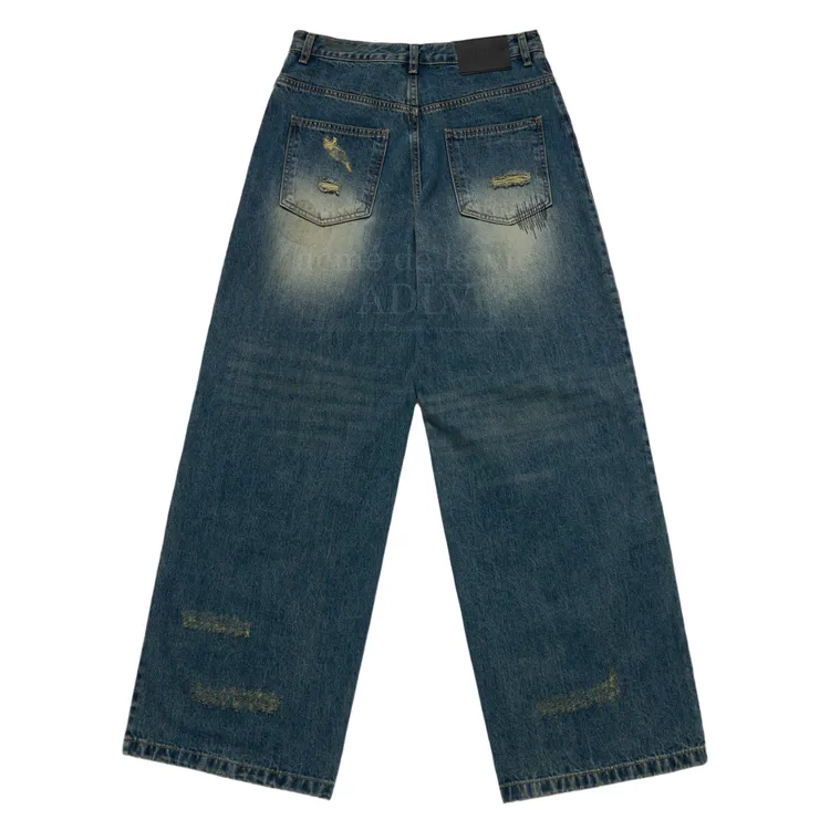 Quần Denim Damage Stich Washing Xanh dương