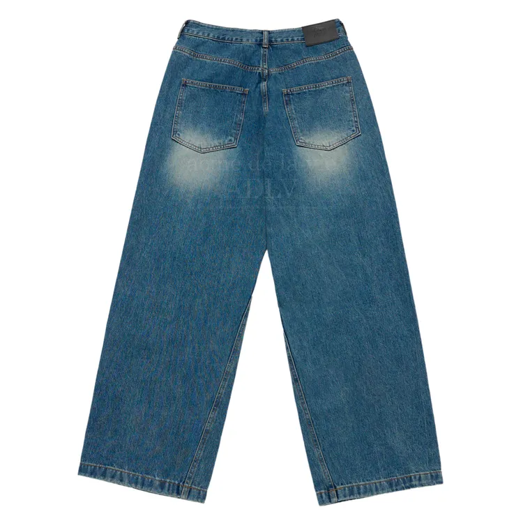 Quần Denim Semi Tapered Front Side Line Xanh Dương