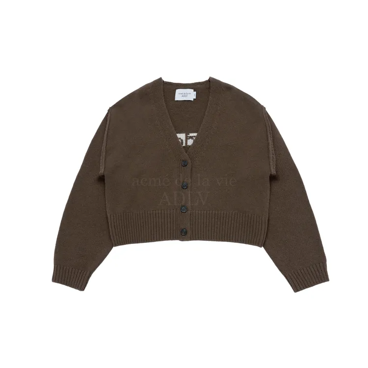 Áo Cardigan Crop Basic Logo Nâu