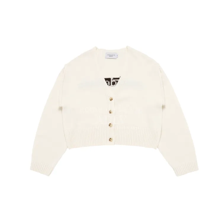 Áo Cardigan Crop Basic Logo Trắng Ngà