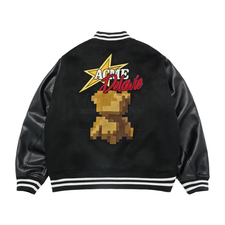 Áo Khoác Pixel Bear Artwork Varsity Đen