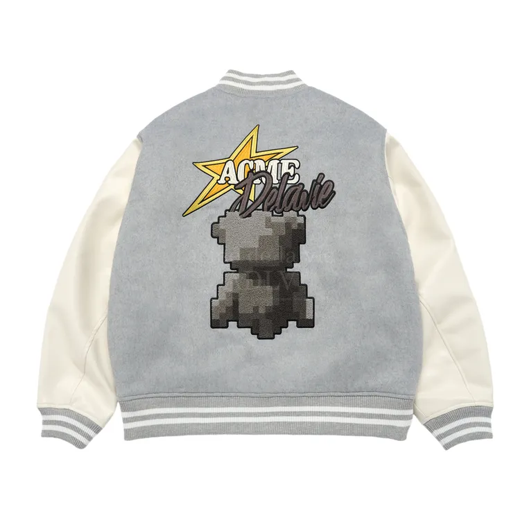 Áo Khoác Pixel Bear Artwork Varsity Muối tiêu