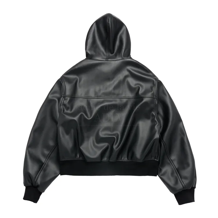 Áo Khoác Hoodie Vegan Leather Đen